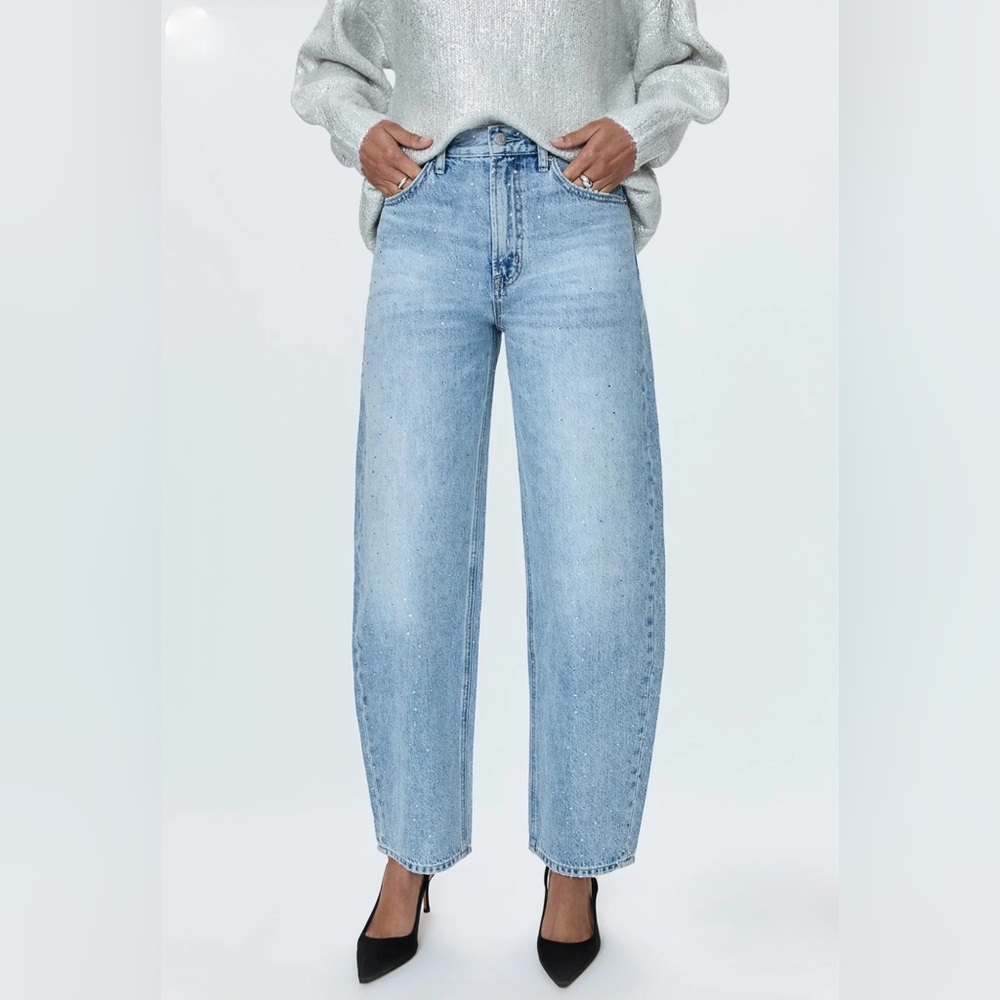 Pistola Wes Light Blue Barrell Leg Jeans in Glitz Size 24 crystal SOLD OUT